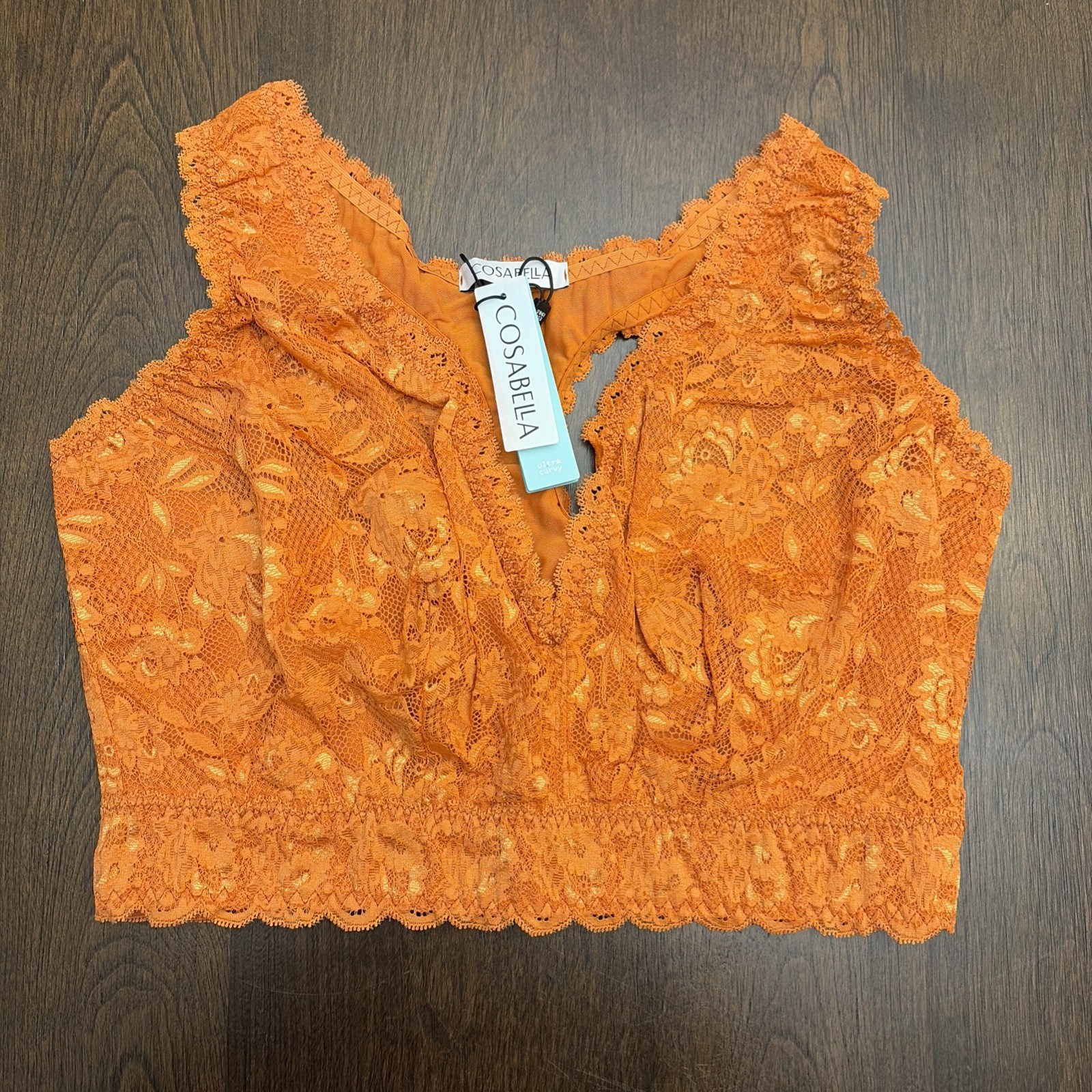 COSABELLA Never Say Never Lace Racie Racerback Orange Bralette Bra Women Size M