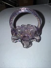 Fenton Purple Carnival Glass Basket Ruffled Dotted Handle Handmade USA Decor