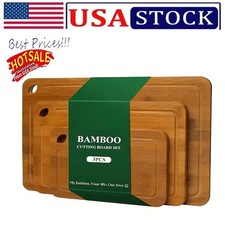 Bamboo Cutting Board Set of 3   Wooden Boards with Handles for Kitchen NEW