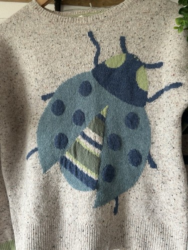 WHITE STUFF Ladybird Blue Green Oatmeal Flecked Lambswool Jumper Size 8/10 X - Picture 7 of 11
