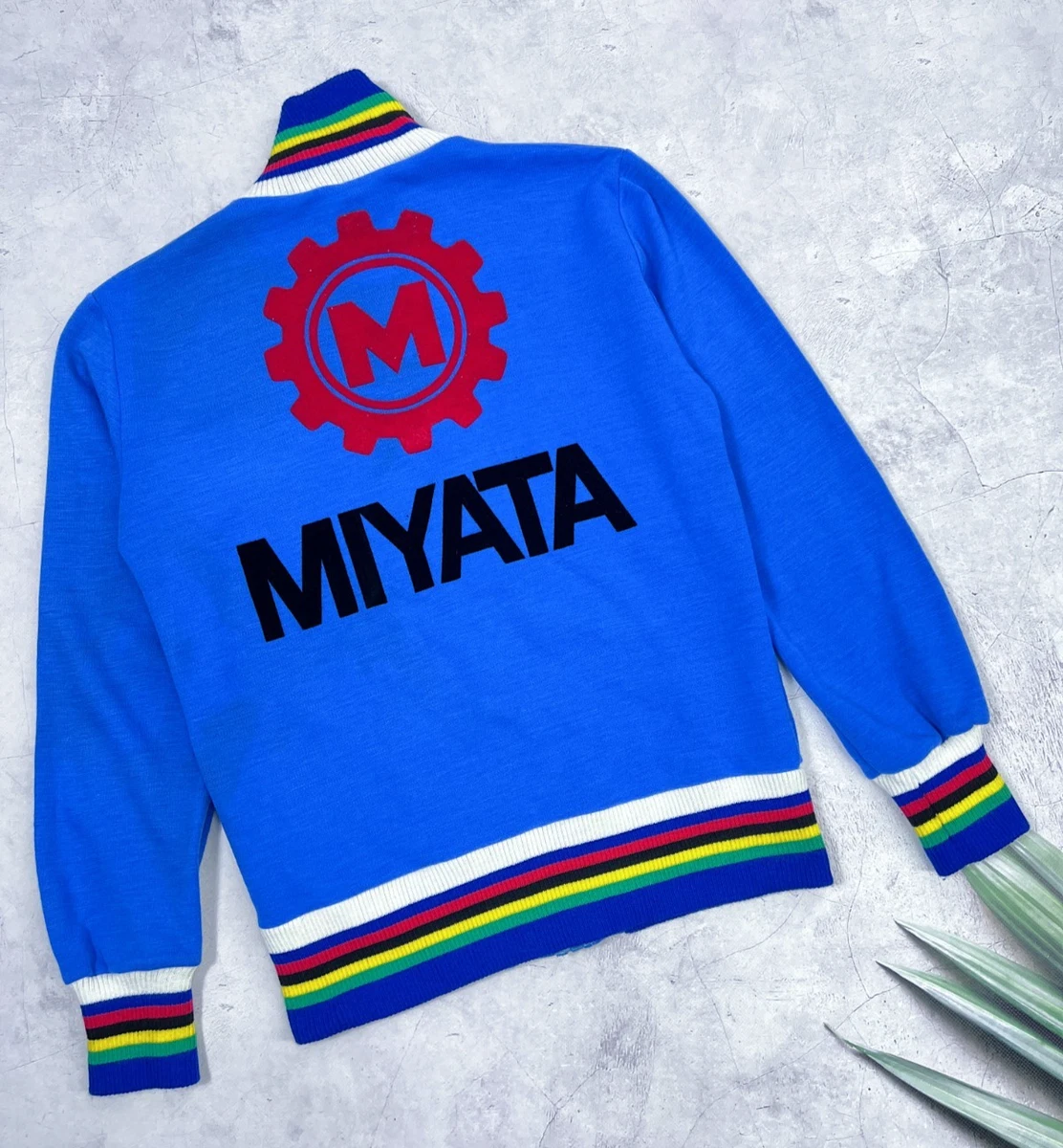 Maillot Cycliste Vintage S.A. Tricodor Miyata - Années 80 - Taille M - Bleu Arc-en-Ciel