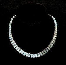 VINTAGE WEISS SILVER & BLUE CRYSTAL RHINESTONE 15 CHOKER NECKLACE 6-26