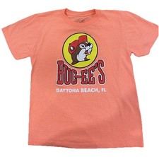Buc-EE  S Daytona Beach Youth Medium T-Shirt Peach/Coral Beaver Bucky  s Fun