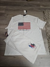 Men  s Polo Ralph Lauren Pony ShortsAnd Flag T-shirt Trancksuit Set Size Small