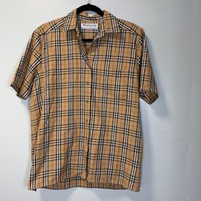 Vintage Burberrys of London Nova Check Short Sleeve Shirt Tan Cotton Size 40
