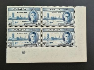 Jamaica 1946 Victory Peace Omnibus Issue SG 142. Sc 147 PLATE BLOCK #A1 MINT NH