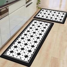 Kitchen Mat 2 PCS, Black White Plaid Cushioned Anti-Fatigue Kitchen Rug, Wate...
