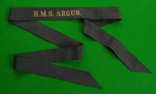 Original WW1 HMS ARGUS. (DOT) Royal Navy Cap Tally - Aircraft Carrier 1918 -1944
