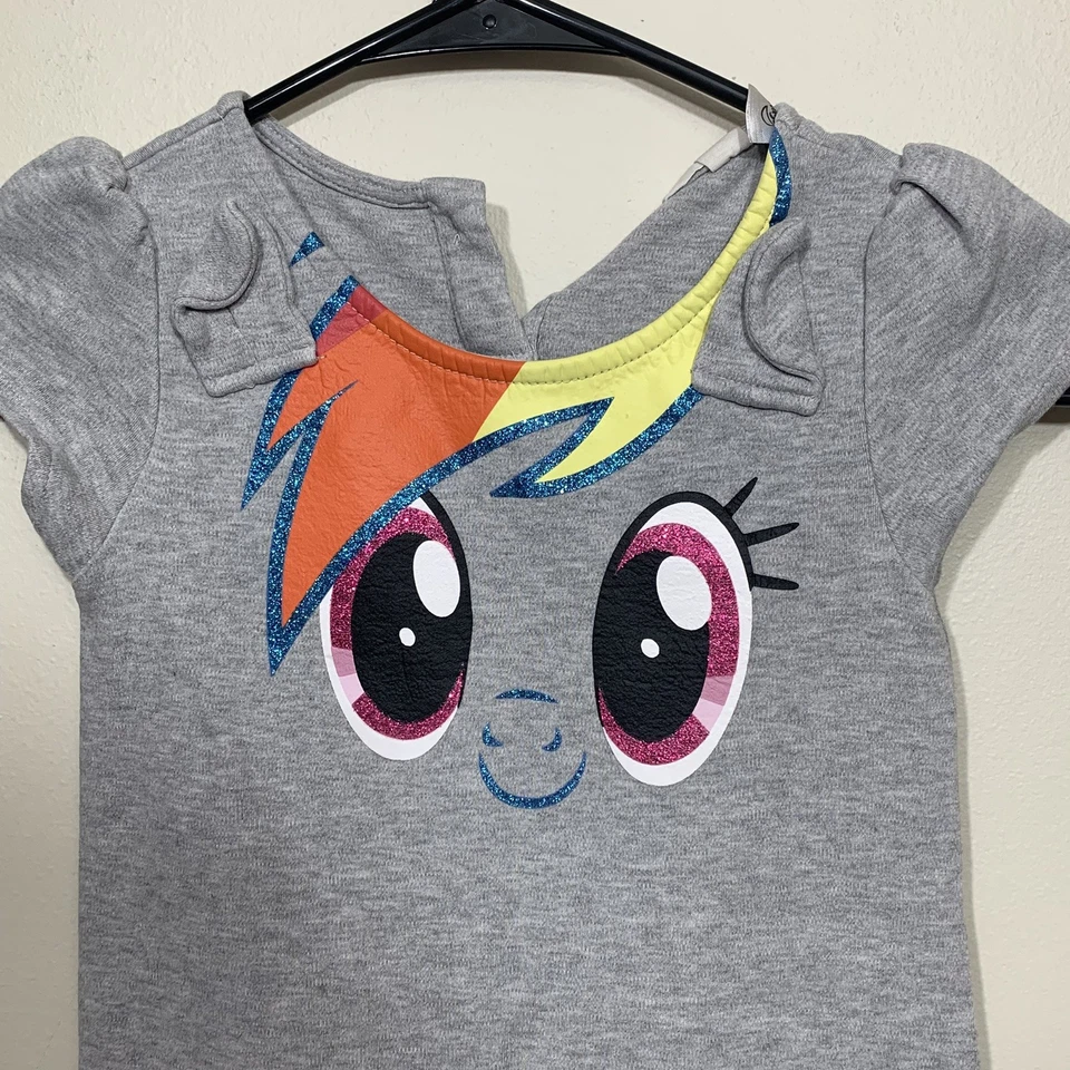 H&M My Little Pony Rainbow Dash Dress Girls Size 4-6Y Gray Short Sleeve Hasbro - Image 2 of 4