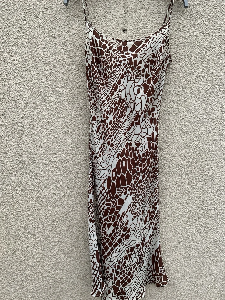 LIZ HURLEY DESIGNER SILK SLIP DRESS BIAS GIRAFFE ANIMAL PRINT 12  - Image 3 of 4