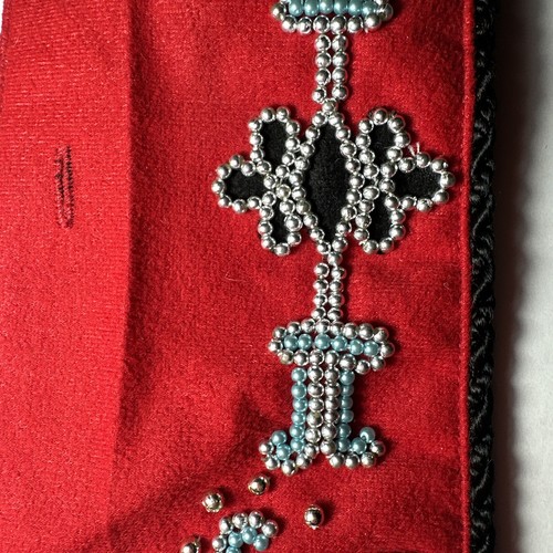 Vintage Beaded Collar & Cuffs By Regalia Red Felt Black Silk Silver Blue Size S - Picture 12 of 18