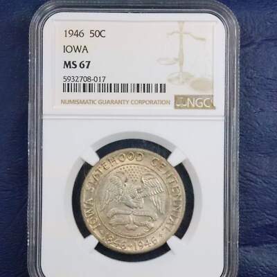 アメリカ　記念銀貨　アイオワ　1946年　ハーフダラー　未使用- NGC スラブ 1946 Iowa Centennial Half Dollar 50c Commemorative - NGC MS 67 | eBay