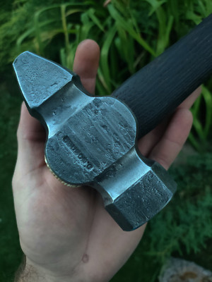 Blacksmith's Fullered Cross Peen Hammer  Hand-Forged Steel with Wooden Hand 3lbs