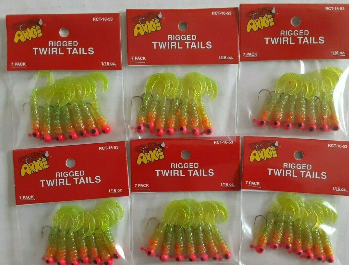 Arkie Rigged Twirl Tails Grub 1/16 Oz Crappie Jigs Lotto 6 Confezioni/42 Bianco Rosa - Foto 7