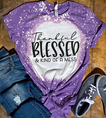 Thankful  Blessed Bleached Shirt  Vintage Look  Bleached T-Shirt