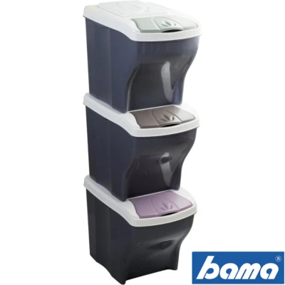 Bama Tris PATTUMIERA per RACCOLTA DIFFERENZIATA COMPONIBILE 3 SECCHI 60 Litri