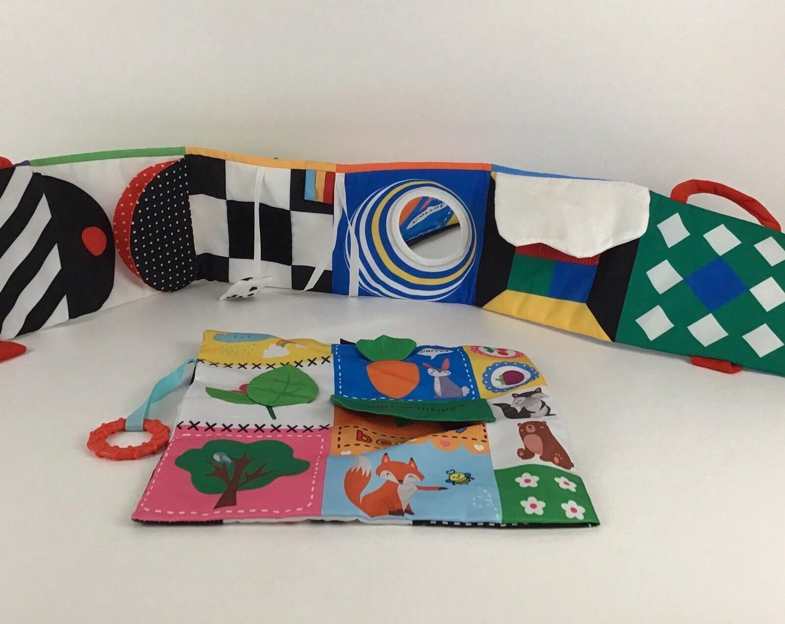 Hahaland Baby Activity Cloth Book Playmat Crinkle Toy Animals Teether Mirror