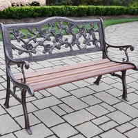 Rose Pattern Rust-free Cast Aluminum Iron Hardwood Park Bench Antique Pewter Rose Pattern Rust-free Cast Aluminum Iron Hardwood Park Bench Antique Pewter