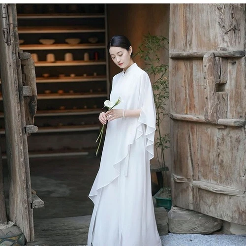 Chinese Style Chiffon Zen Dance Clothes Retro Style Hanfu Ruffles Women's Dress - Picture 2 of 19