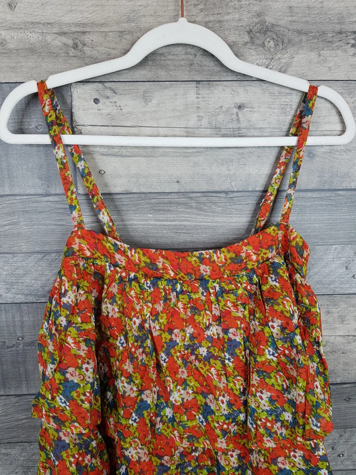 Free People FP One Talia Tunic Top XS Orange Ditsy Floral Strappy Ruffle BN - Image 3 of 4