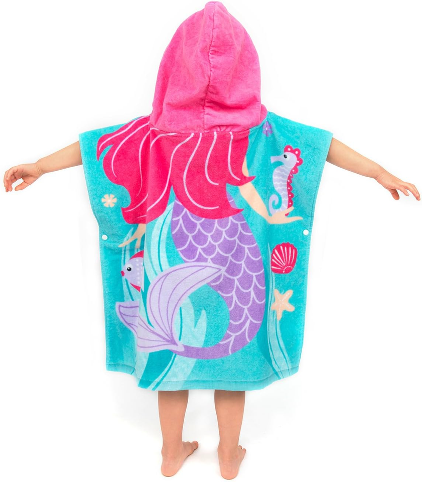 Kids Hooded Poncho Towel - 100% Cotton, Super Soft & Absorbent Beach & Bath Cape (Astronaut Pattern)