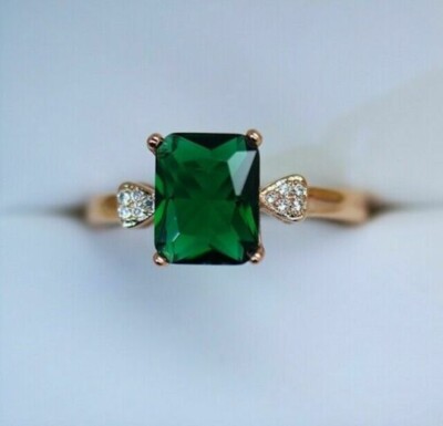 1.50CT Emerald Cut Green Emerald 14K Gold Finish Engagement Wedding Ring