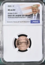 2025 P Lincoln Shield Cent NGC MS 66 RD Trump Label