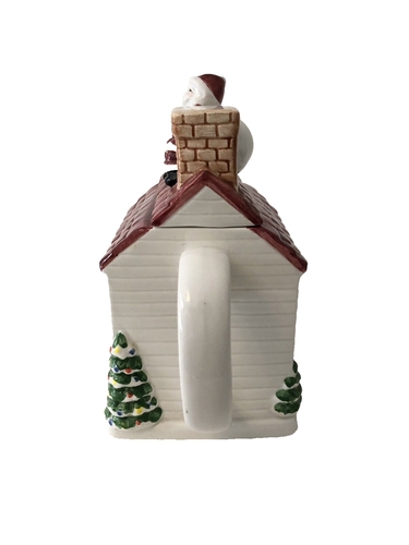Mary Ann Baker Christmas Holiday Santa On Roof Teapot Japan Vintage Otagiri - Picture 5 of 9