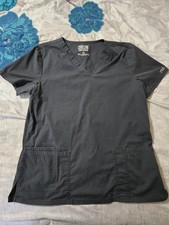 Classic Pewter Grey Scrub Top with V-neck Design. Size Medium