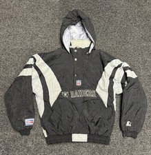 Vtg 90s RAIDERS Starter Jacket XL Pullover Quilted Puffer Hooded Las Vegas