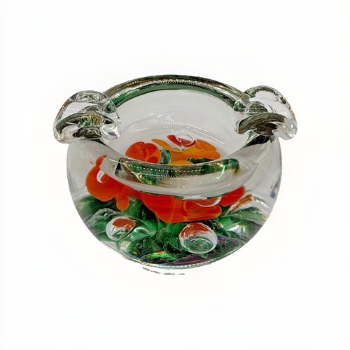 Vintage St Clair Art Glass Floral Ashtray Controlled Bubbles Hand Blown Orange