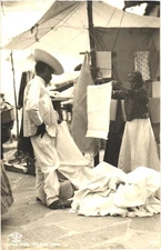 Taxco Guerrero Mexico Man buying Fabrics Old Photograph Vintage Postcard