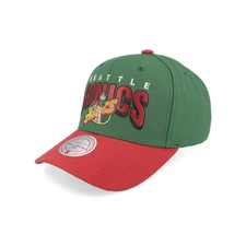 Mitchell & Ness Seattle Supersonics "Boom Text Pro" Snapback Hat (Green/Red) Cap