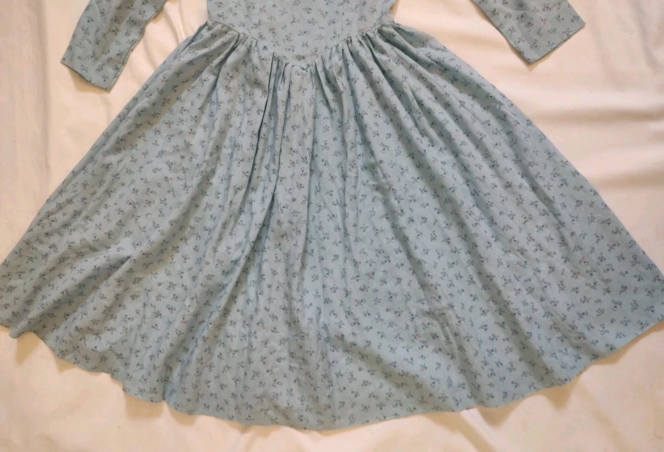 80s 90s Vintage Dress Prairie Country Girls Cornflower Blue Floral Mock Neck 6/7 - Image 3 of 4