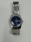 Vintage Timex Water Resistant Manual Wind Watch Blue Dial Silver Bracelet 34mm