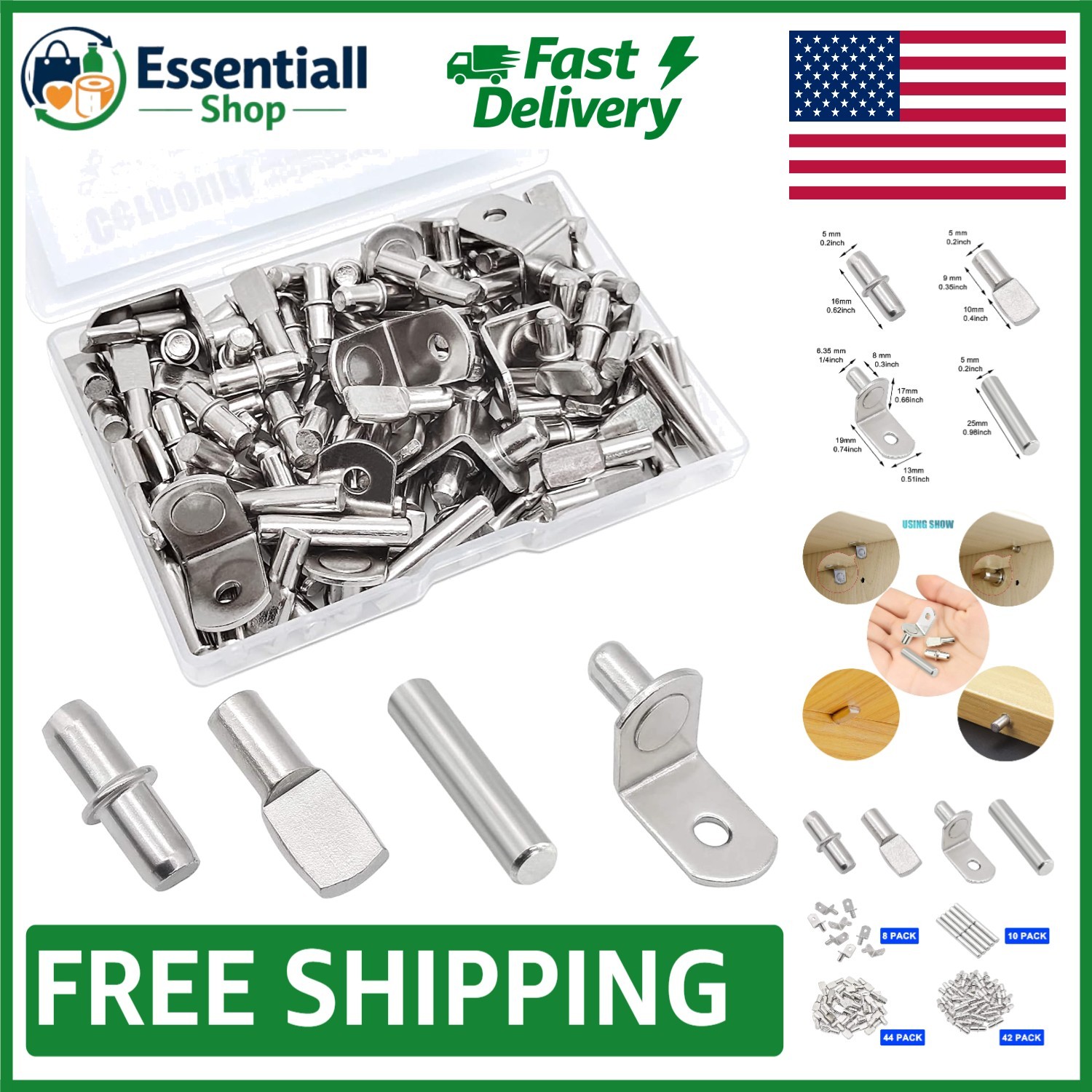Durable 104-Pcs Shelf Pegs with 4 Styles - Ideal for Kitchen & Closet Shelves