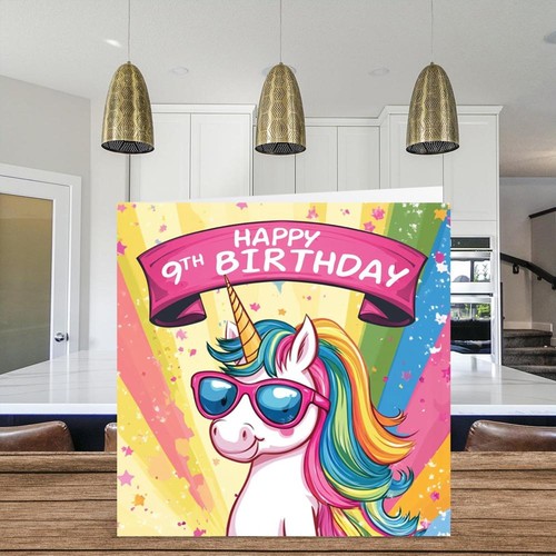 9th Birthday Card - Cool Unicorn Sunglasses - Unicorn Birthday Card for 9 Year - Picture 3 of 7
