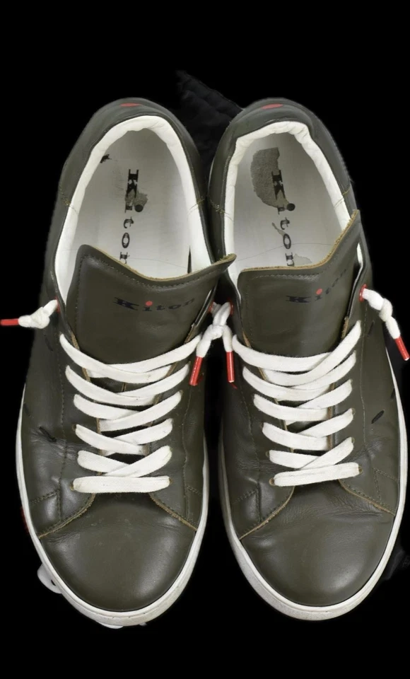 ZAPATOS ZAPATILLAS KITON Piel de becerro verde oliva hechos a mano lujo 42 = EE. UU. Talla 9 Foto 3 de 4