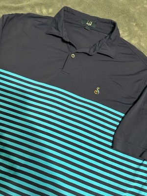 Dunhill Links Golf Polo Shirt Mens L Striped Swan Snake Logo Short Sleeve