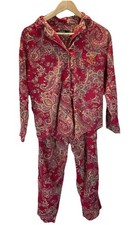 Lauren Ralph Lauren Pajama Set SM Red Paisley Floral Flannel LRL Logo RARE modal