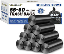 55-60 Gallon Trash Bags Heavy Duty 2.1 Mil - 39''X55'' 100 Count Extra Thick Bla