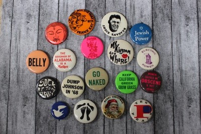 18 PSYCHEDELIC ERA 60'S PINBACK BUTTONS GRASS PEACE HIPPIE ACID COUNTERCULTURE