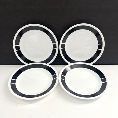 4 Corning Corelle Urban Black Band Squares White 6.75'' Bread Butter Plate Dish