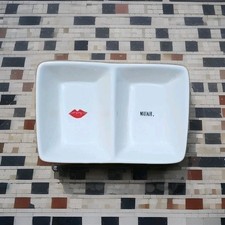 Rae Dunn Kiss Lips Muah Double Snack Bowl 8"x5" Artisan Collection Magenta EUC