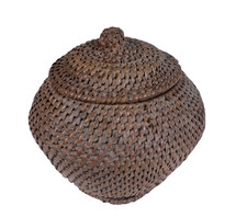 Antique Chinese Basket Late 19th Century   5.25" x 4.25" with Lid