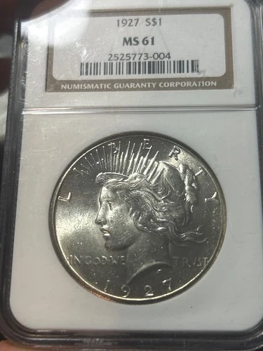 1927 Peace Silver One $1 Dollar - NGC MS 61