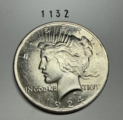 1924 P Peace Silver Dollar US $1 90% Silver Coin Uncirculated