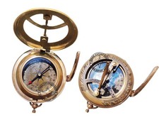 Antique Brass Pocket Sundial Compass Outdoor Camping Hiking 3 inch CXXD