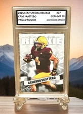 Cameron “Cam” Skattebo RC 2025 LEAF GRADED GEM-MT 10 PRIZED ROOKIE #07. COA!