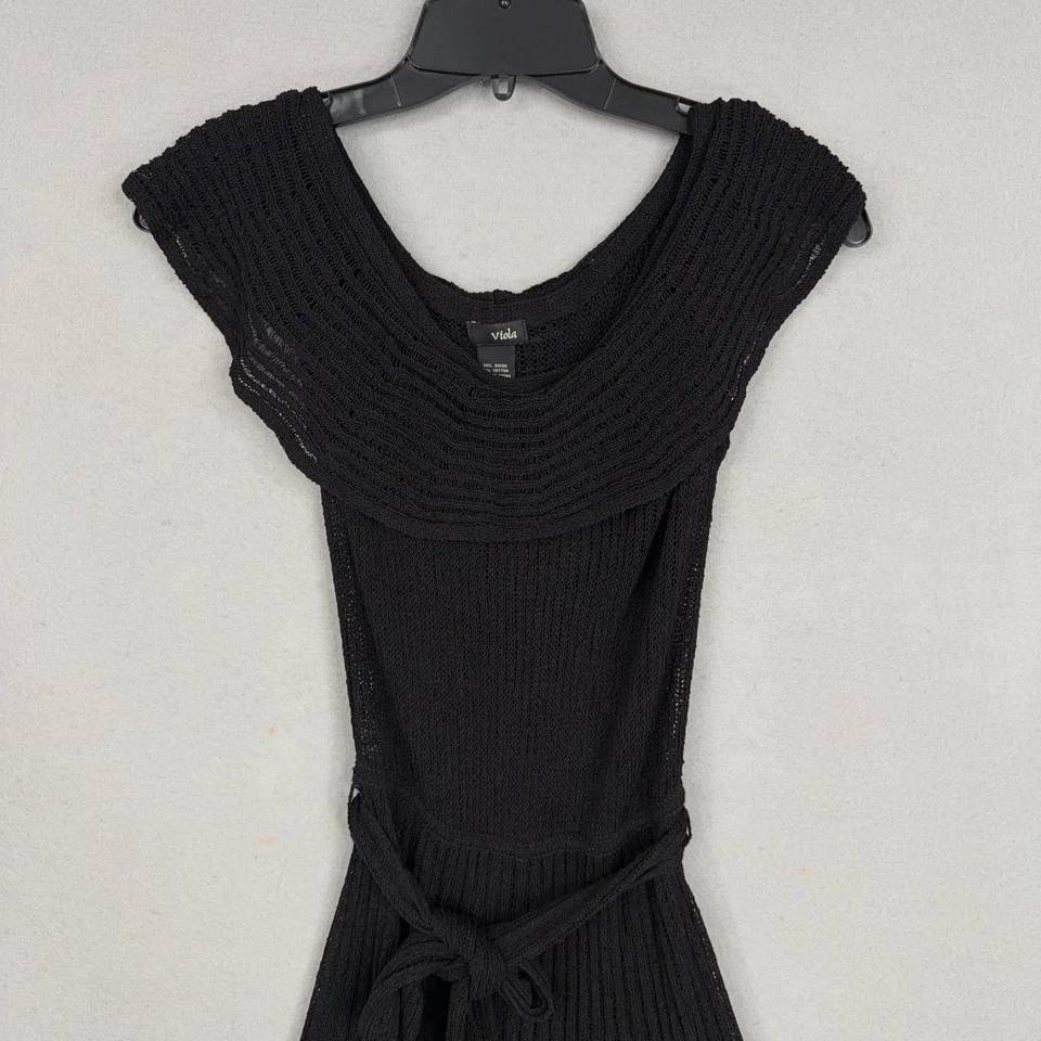 Viola Dress Womens Small Black Knit Fit Flare Belted Lined Cocktail Party - Image 2 of 4